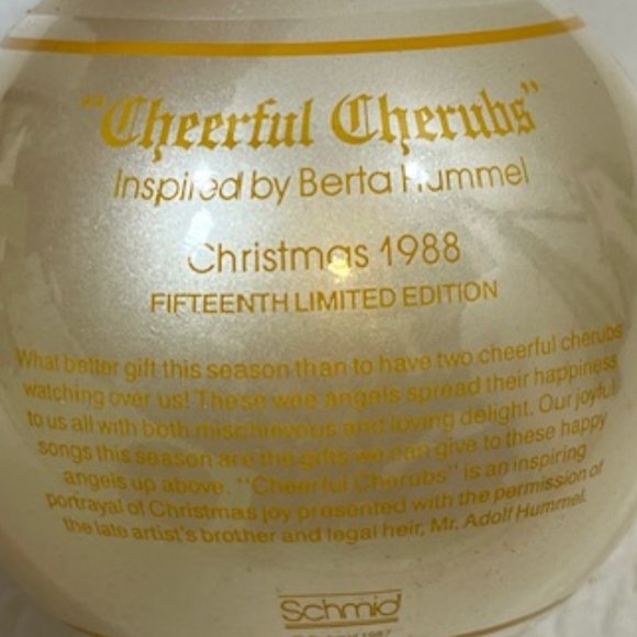 VTG "Cheerful Cherubs" Inspired by Berta Hummel Christmas 1988 Glass Ornament - Picture 4 of 14